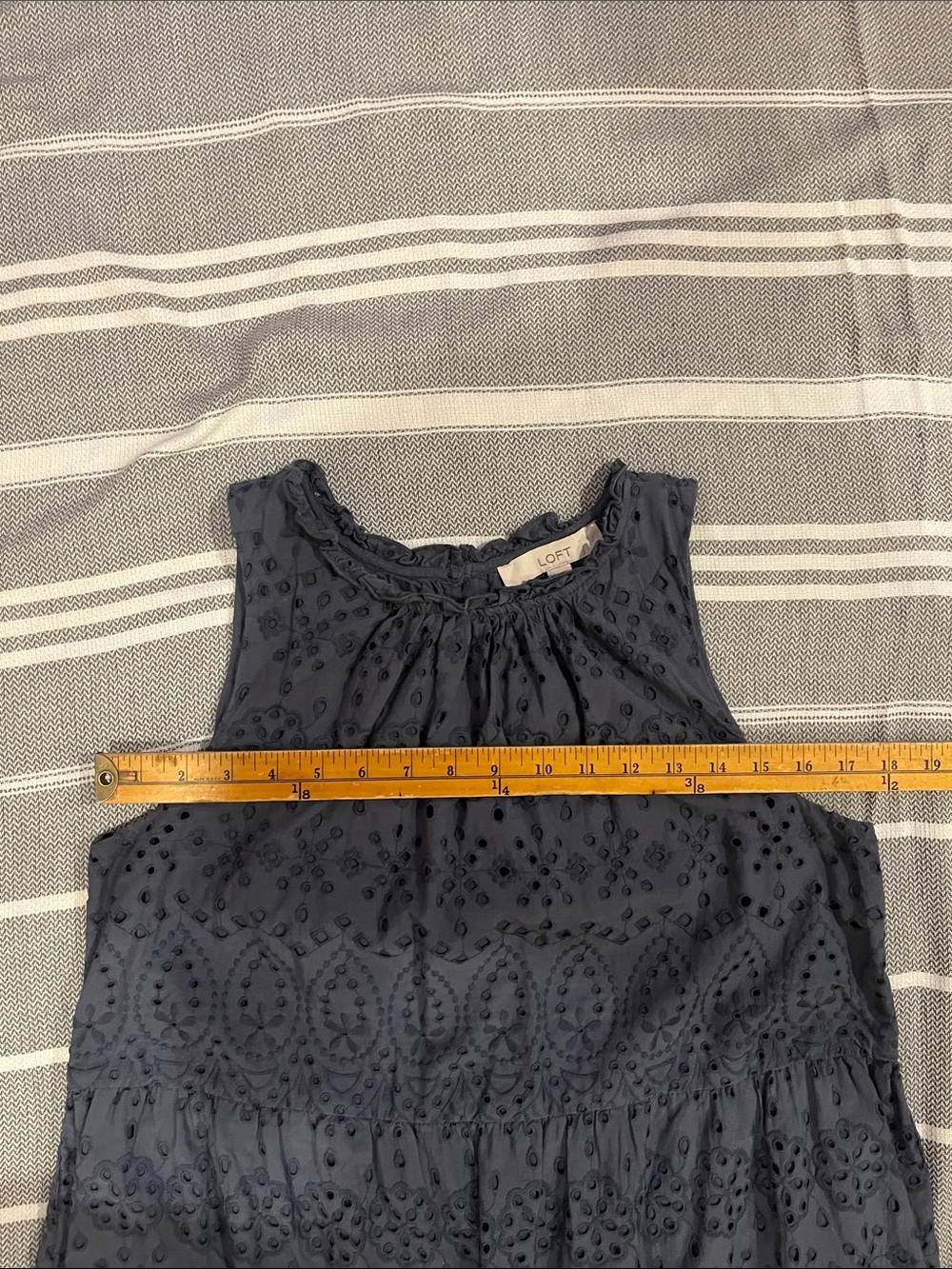 LOFT Navy Blue Eyelet Tiered Sleeveless Dress - Picture 6 of 11